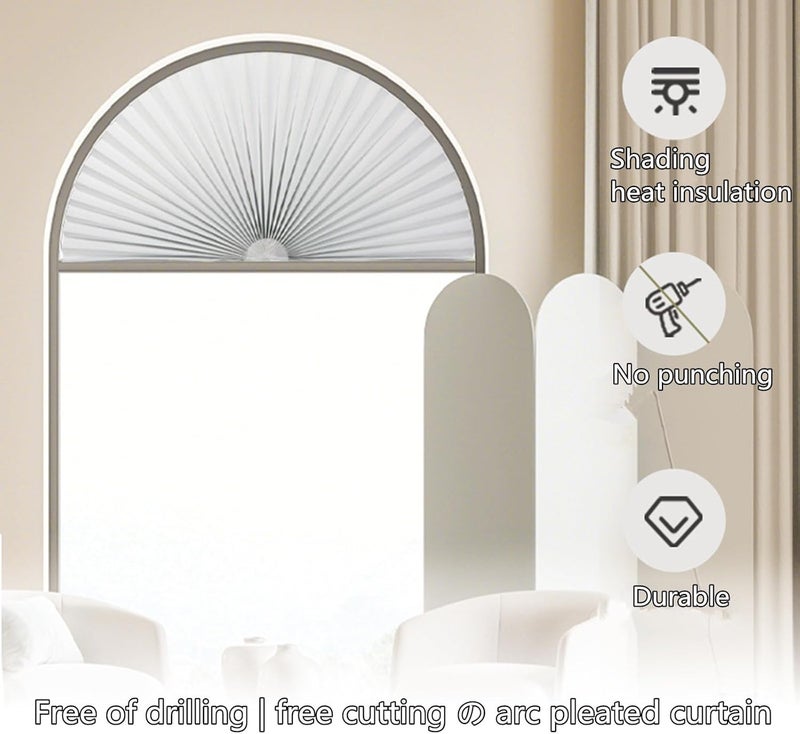Garayma Arch Window Pleated Blinds Half Circle Window Shades Cordless Non-Woven Self Adhesive Shades Half Moon Round Window Cover Easy to Cut & Install - Image 4